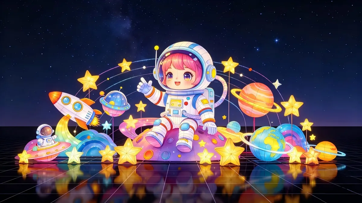 Illuminated astronaut-and-stars display, an example of a themed centrepiece option
