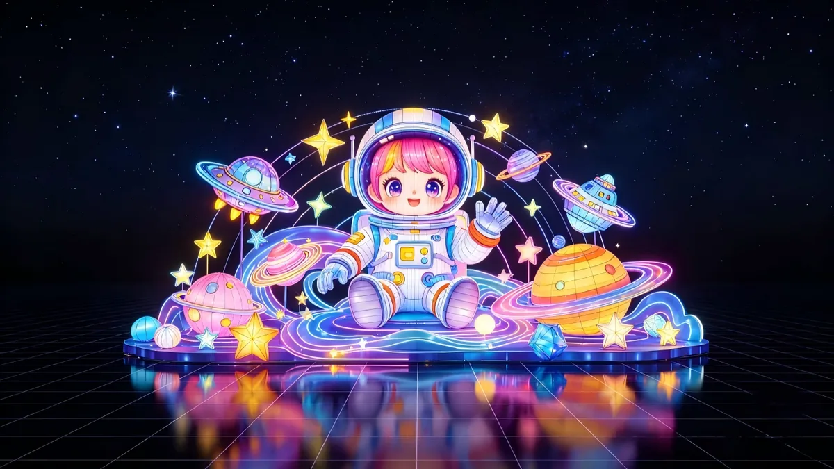 Astronaut-themed lantern display with planets
