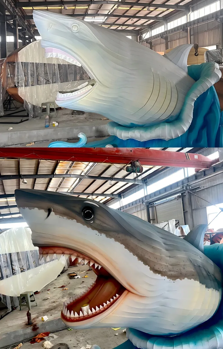 Pair of shark lanterns in the workshop, an example of a themed custom build