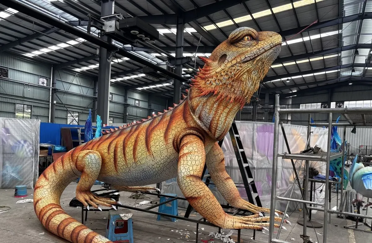 Large lantern sculpture being built inside the factory