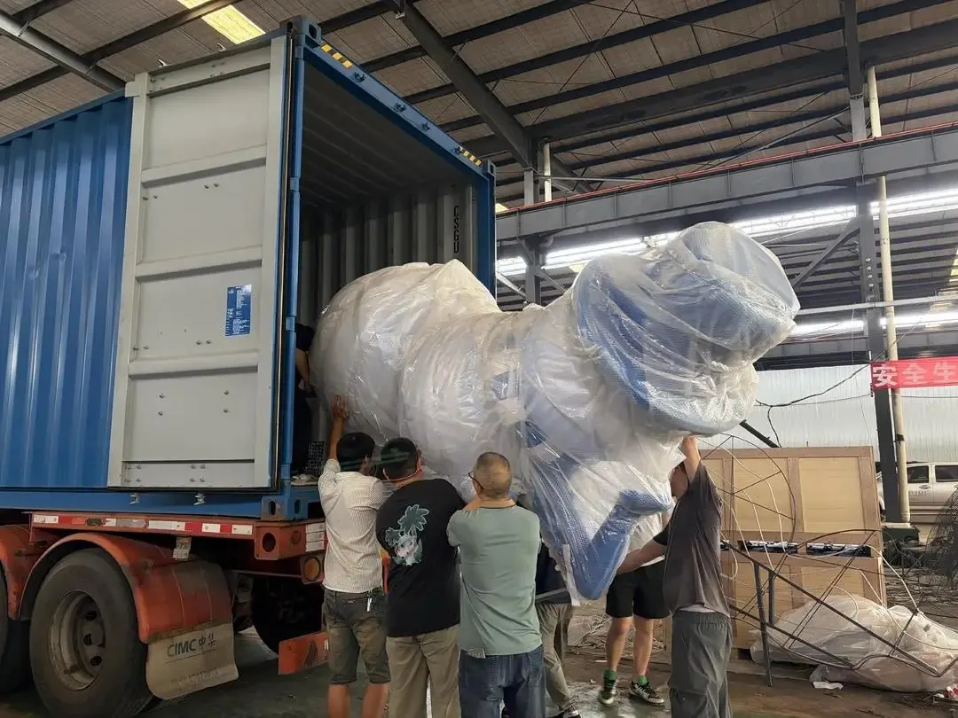 Lantern pieces loaded into a shipping container for export