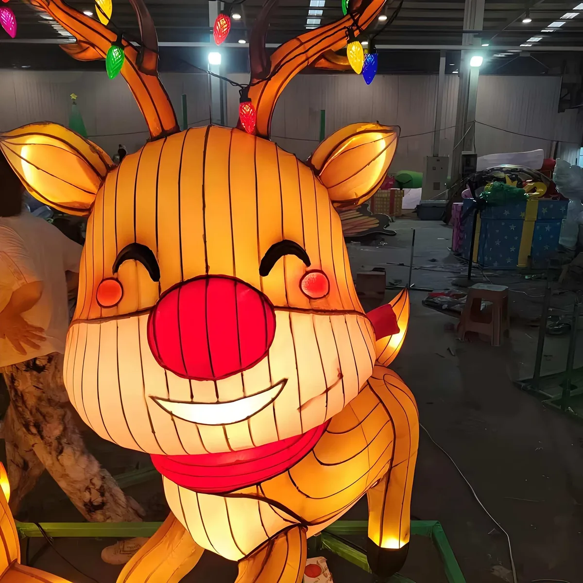 Glowing reindeer Christmas lantern display