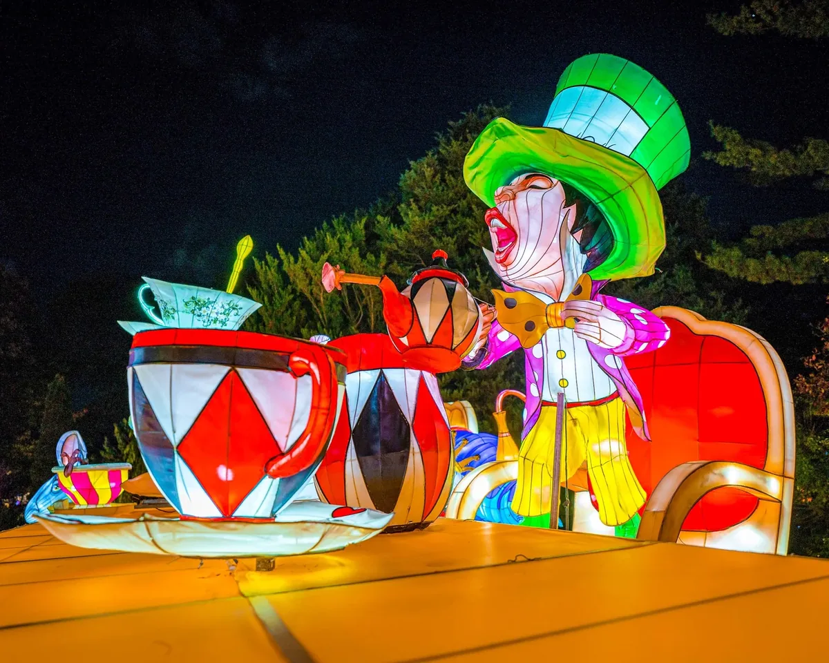 Mad Hatter figure with giant teapot tea set custom lantern
