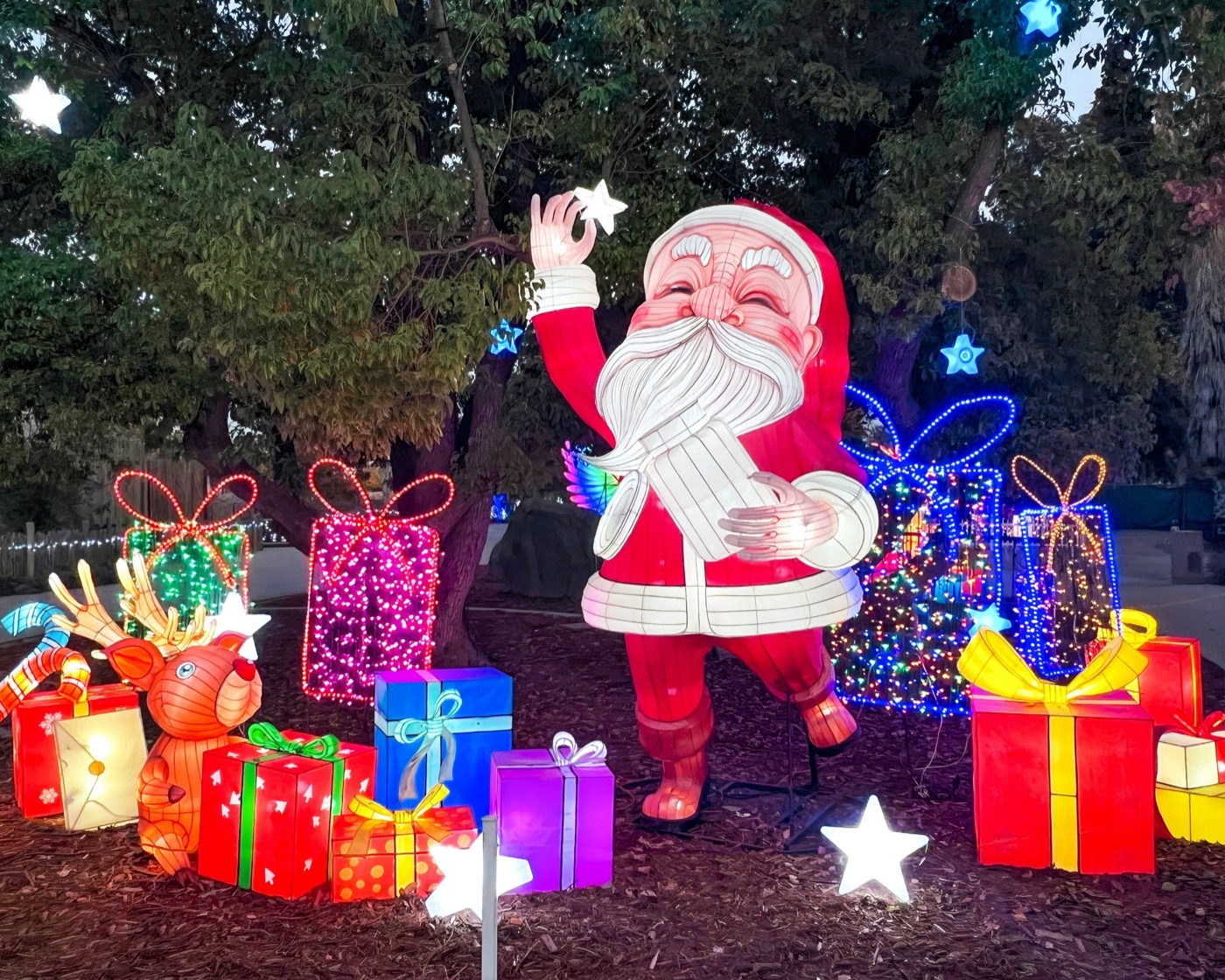 Christmas light show with illuminated displays