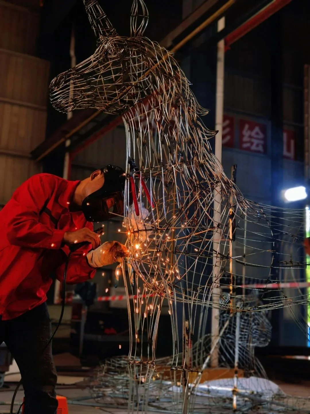 Workshop welding detail, a reference for the structural work that anchors the piece before electrical work